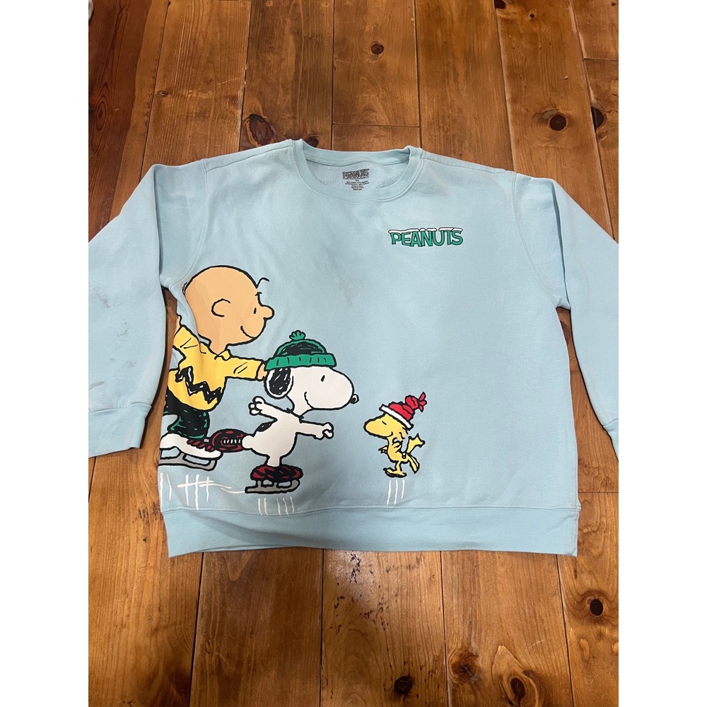 Peanuts Charlie Brown Snoopy Ice Skating Sweatshirt Light Blue XXL RN71868